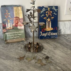 Vintage Christmas Holiday Chimes Angel Candle Holder Carousel w/ Original Box